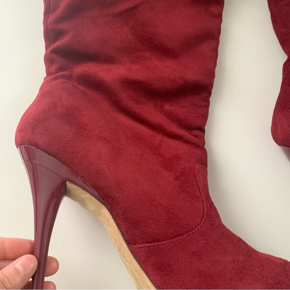 Michael Antonio Over the Knee Burgundy Heeled Suede Boots Size 10 - Picture 2 of 7